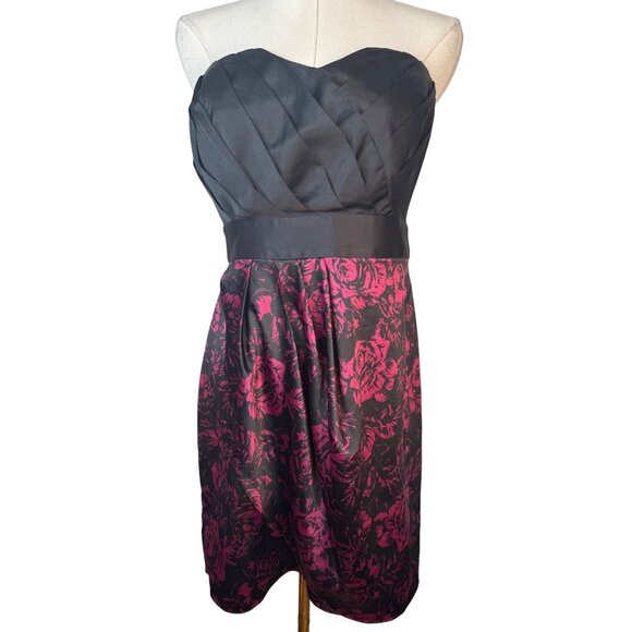 2/$30 ELLE Size 6 Strapless Dress Black & Pink Floral Polyester Blend - Picture 1 of 16